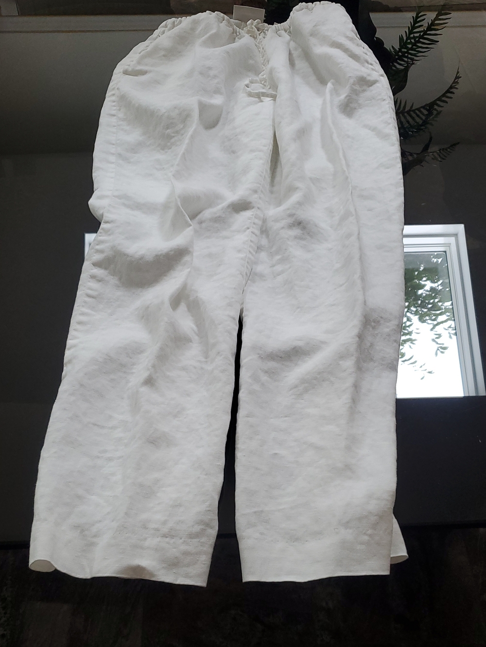 Express White Linen Elastic Waist Pants XS 29"length Side Pockets